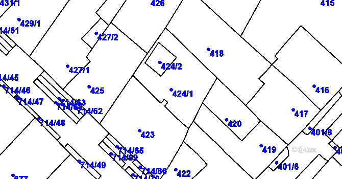 Parcela st. 424/1 v KÚ Březno u Chomutova, Katastrální mapa
