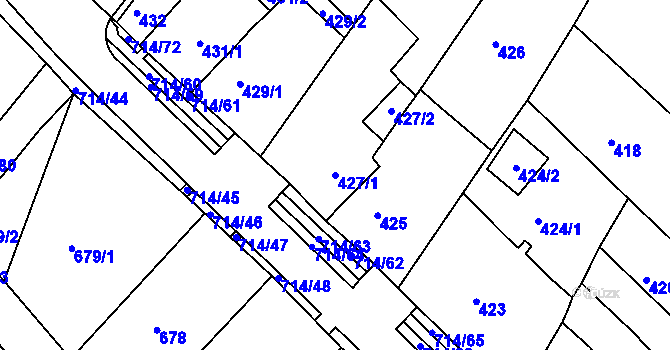 Parcela st. 427/1 v KÚ Březno u Chomutova, Katastrální mapa