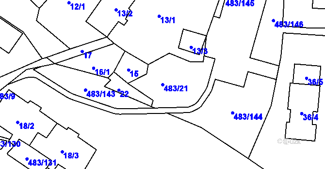Parcela st. 483/21 v KÚ Březno u Chomutova, Katastrální mapa