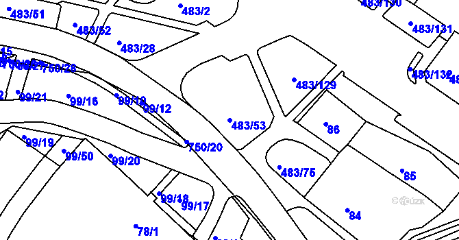 Parcela st. 483/53 v KÚ Březno u Chomutova, Katastrální mapa