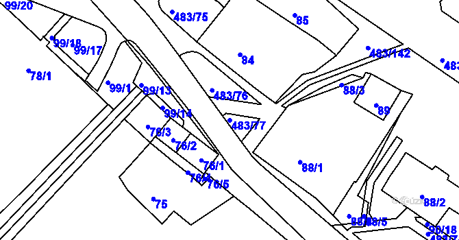 Parcela st. 483/77 v KÚ Březno u Chomutova, Katastrální mapa