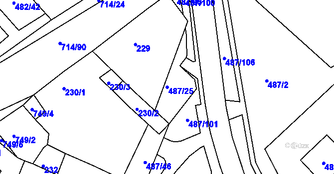 Parcela st. 487/25 v KÚ Březno u Chomutova, Katastrální mapa