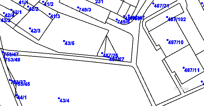 Parcela st. 487/26 v KÚ Březno u Chomutova, Katastrální mapa