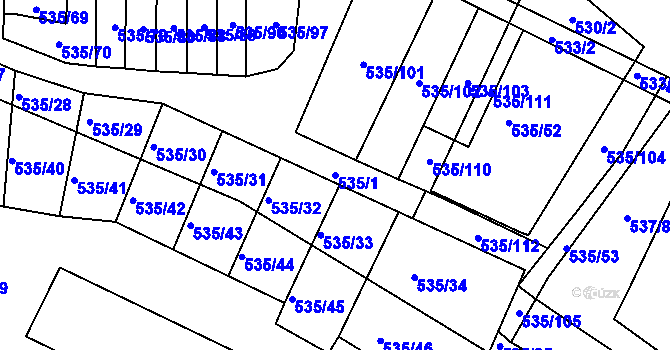 Parcela st. 535/1 v KÚ Březno u Chomutova, Katastrální mapa