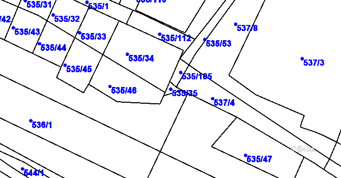 Parcela st. 535/35 v KÚ Březno u Chomutova, Katastrální mapa
