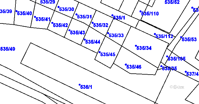Parcela st. 535/45 v KÚ Březno u Chomutova, Katastrální mapa