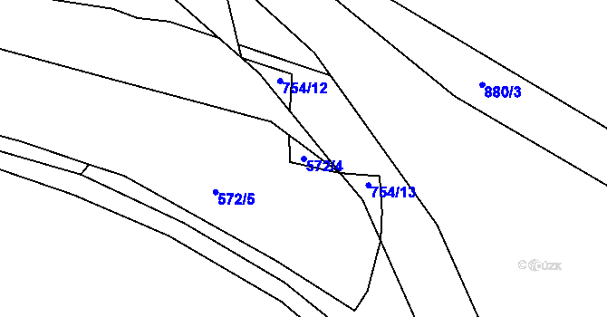 Parcela st. 572/4 v KÚ Březno u Chomutova, Katastrální mapa