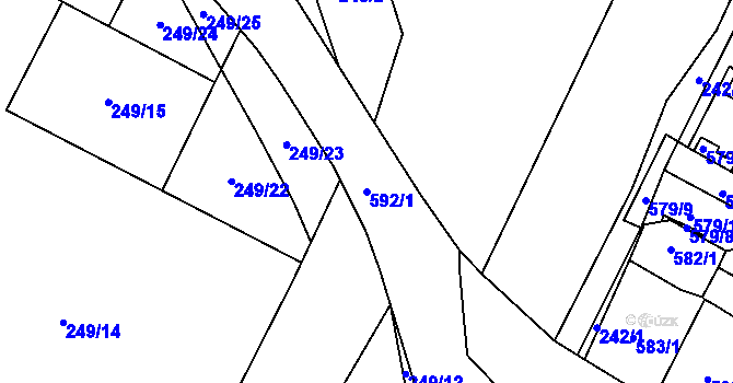 Parcela st. 592/1 v KÚ Březno u Chomutova, Katastrální mapa