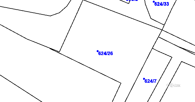 Parcela st. 624/26 v KÚ Březno u Chomutova, Katastrální mapa