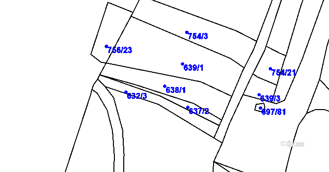 Parcela st. 638/1 v KÚ Březno u Chomutova, Katastrální mapa