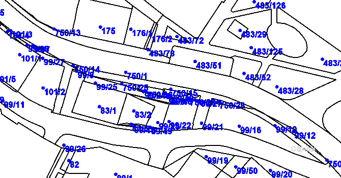Parcela st. 750/15 v KÚ Březno u Chomutova, Katastrální mapa