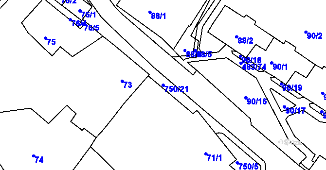 Parcela st. 750/21 v KÚ Březno u Chomutova, Katastrální mapa