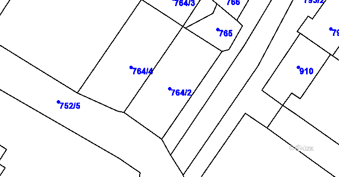Parcela st. 764/2 v KÚ Březno u Chomutova, Katastrální mapa