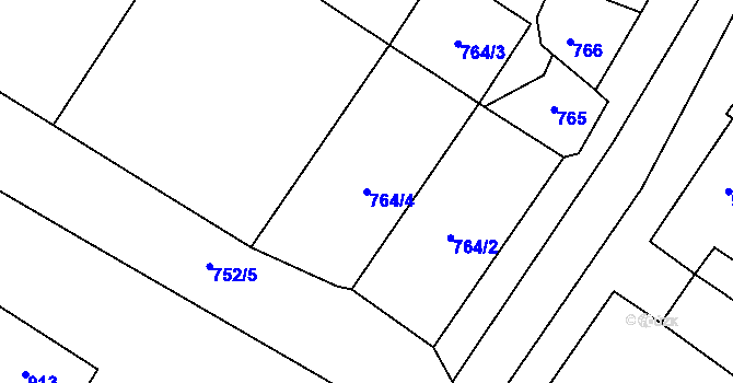 Parcela st. 764/4 v KÚ Březno u Chomutova, Katastrální mapa