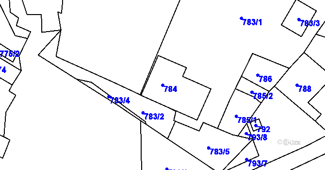 Parcela st. 784 v KÚ Březno u Chomutova, Katastrální mapa