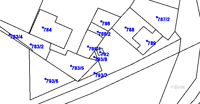 Parcela st. 792 v KÚ Březno u Chomutova, Katastrální mapa