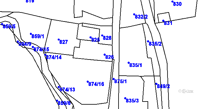 Parcela st. 826 v KÚ Březno u Chomutova, Katastrální mapa