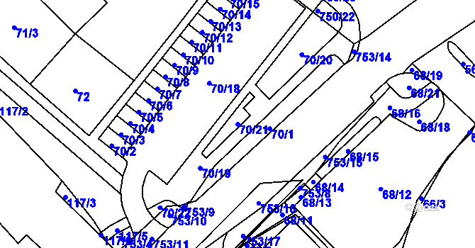 Parcela st. 70/21 v KÚ Březno u Chomutova, Katastrální mapa