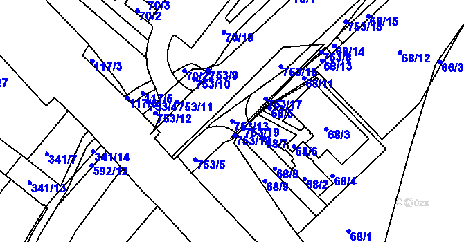 Parcela st. 753/13 v KÚ Březno u Chomutova, Katastrální mapa