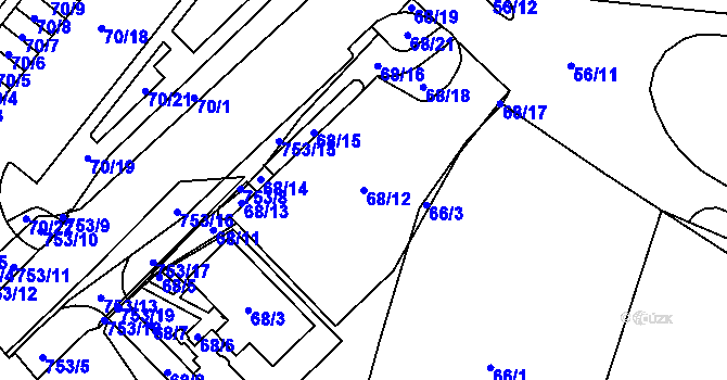 Parcela st. 68/12 v KÚ Březno u Chomutova, Katastrální mapa