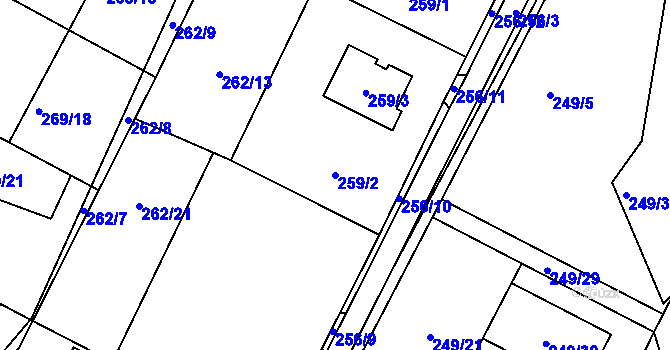 Parcela st. 259/2 v KÚ Březno u Chomutova, Katastrální mapa
