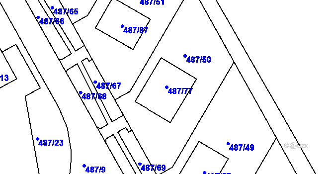 Parcela st. 487/77 v KÚ Březno u Chomutova, Katastrální mapa