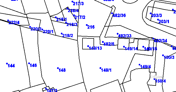 Parcela st. 149/13 v KÚ Březno u Chomutova, Katastrální mapa