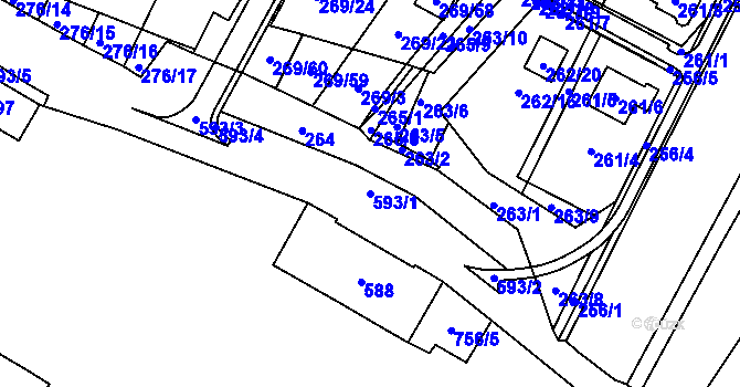 Parcela st. 593/1 v KÚ Březno u Chomutova, Katastrální mapa