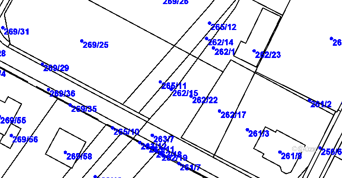 Parcela st. 262/15 v KÚ Březno u Chomutova, Katastrální mapa