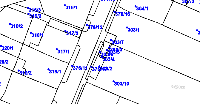 Parcela st. 303/6 v KÚ Březno u Chomutova, Katastrální mapa
