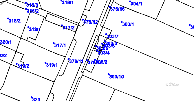 Parcela st. 303/4 v KÚ Březno u Chomutova, Katastrální mapa