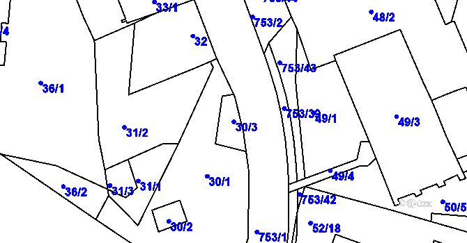 Parcela st. 30/3 v KÚ Březno u Chomutova, Katastrální mapa