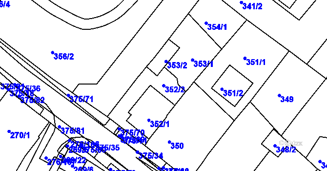 Parcela st. 352/2 v KÚ Březno u Chomutova, Katastrální mapa