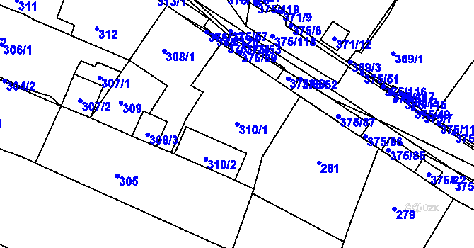 Parcela st. 310/1 v KÚ Březno u Chomutova, Katastrální mapa