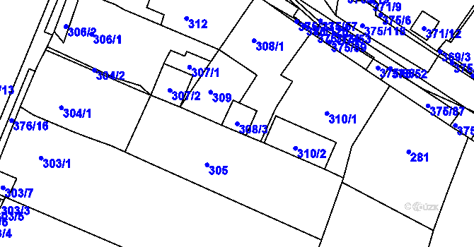 Parcela st. 308/3 v KÚ Březno u Chomutova, Katastrální mapa