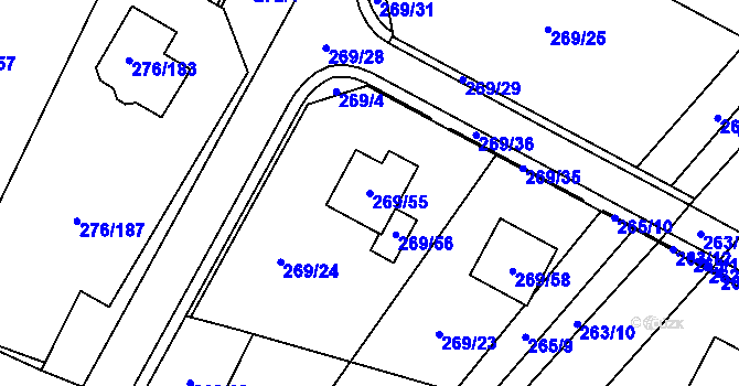 Parcela st. 269/55 v KÚ Březno u Chomutova, Katastrální mapa