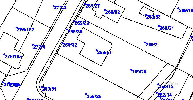 Parcela st. 269/57 v KÚ Březno u Chomutova, Katastrální mapa