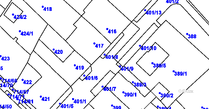 Parcela st. 401/8 v KÚ Březno u Chomutova, Katastrální mapa