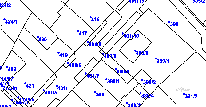 Parcela st. 401/9 v KÚ Březno u Chomutova, Katastrální mapa