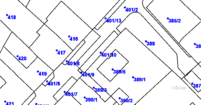 Parcela st. 401/10 v KÚ Březno u Chomutova, Katastrální mapa