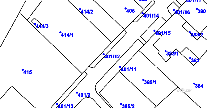 Parcela st. 401/12 v KÚ Březno u Chomutova, Katastrální mapa