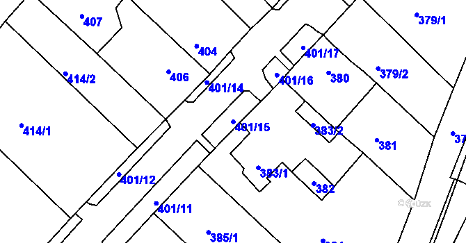 Parcela st. 401/15 v KÚ Březno u Chomutova, Katastrální mapa
