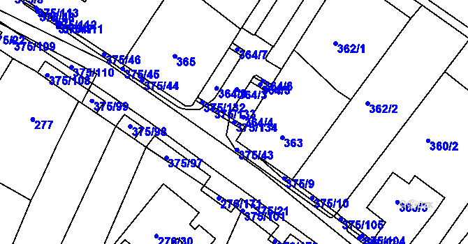 Parcela st. 375/134 v KÚ Březno u Chomutova, Katastrální mapa