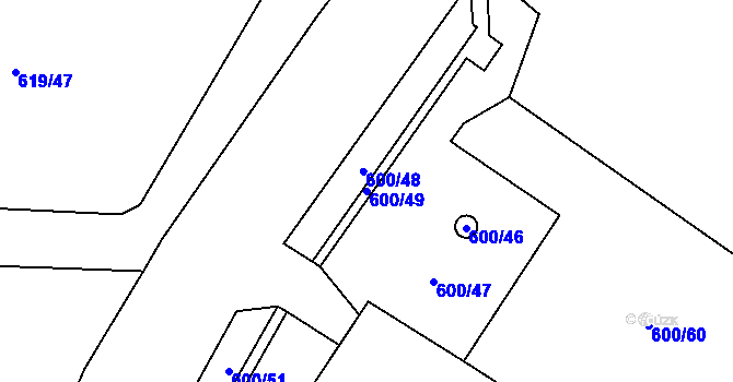 Parcela st. 600/49 v KÚ Březno u Chomutova, Katastrální mapa