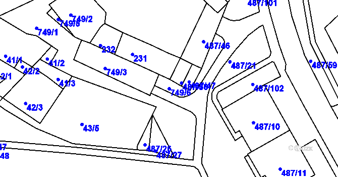 Parcela st. 749/6 v KÚ Březno u Chomutova, Katastrální mapa