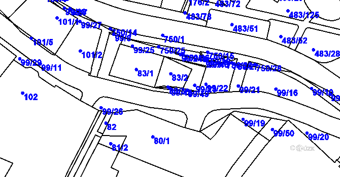Parcela st. 99/48 v KÚ Březno u Chomutova, Katastrální mapa