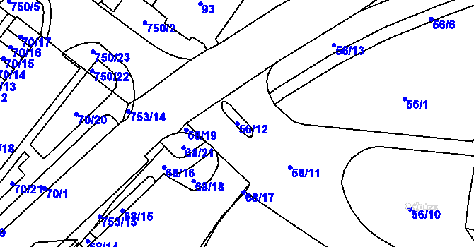 Parcela st. 56/12 v KÚ Březno u Chomutova, Katastrální mapa