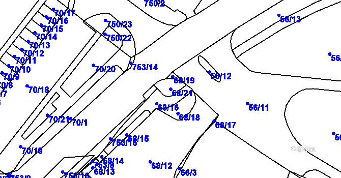 Parcela st. 68/21 v KÚ Březno u Chomutova, Katastrální mapa