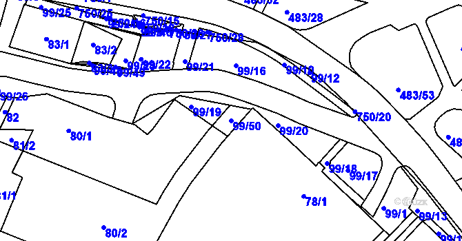 Parcela st. 99/50 v KÚ Březno u Chomutova, Katastrální mapa