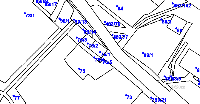 Parcela st. 76/1 v KÚ Březno u Chomutova, Katastrální mapa